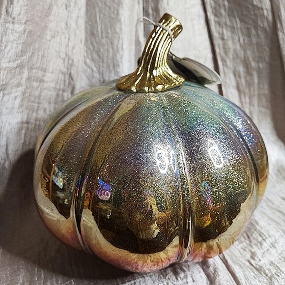 Christian Siriano Art Glass Spun Stalk Pumpkin Fall Green Iridescent Jadeite NWT - Picture 10 of 12